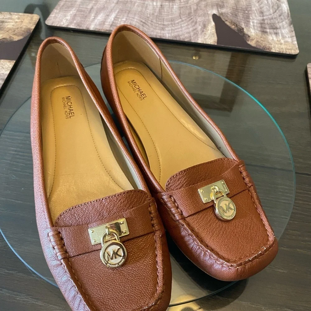 Michael Kors Brown Leather Loafers with Gold Accents